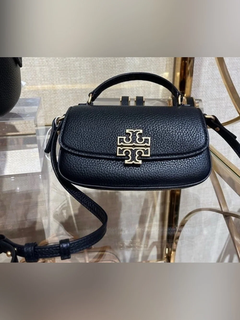 Tory Burch Black Pebbled Leather Crossbody with Gold Logo